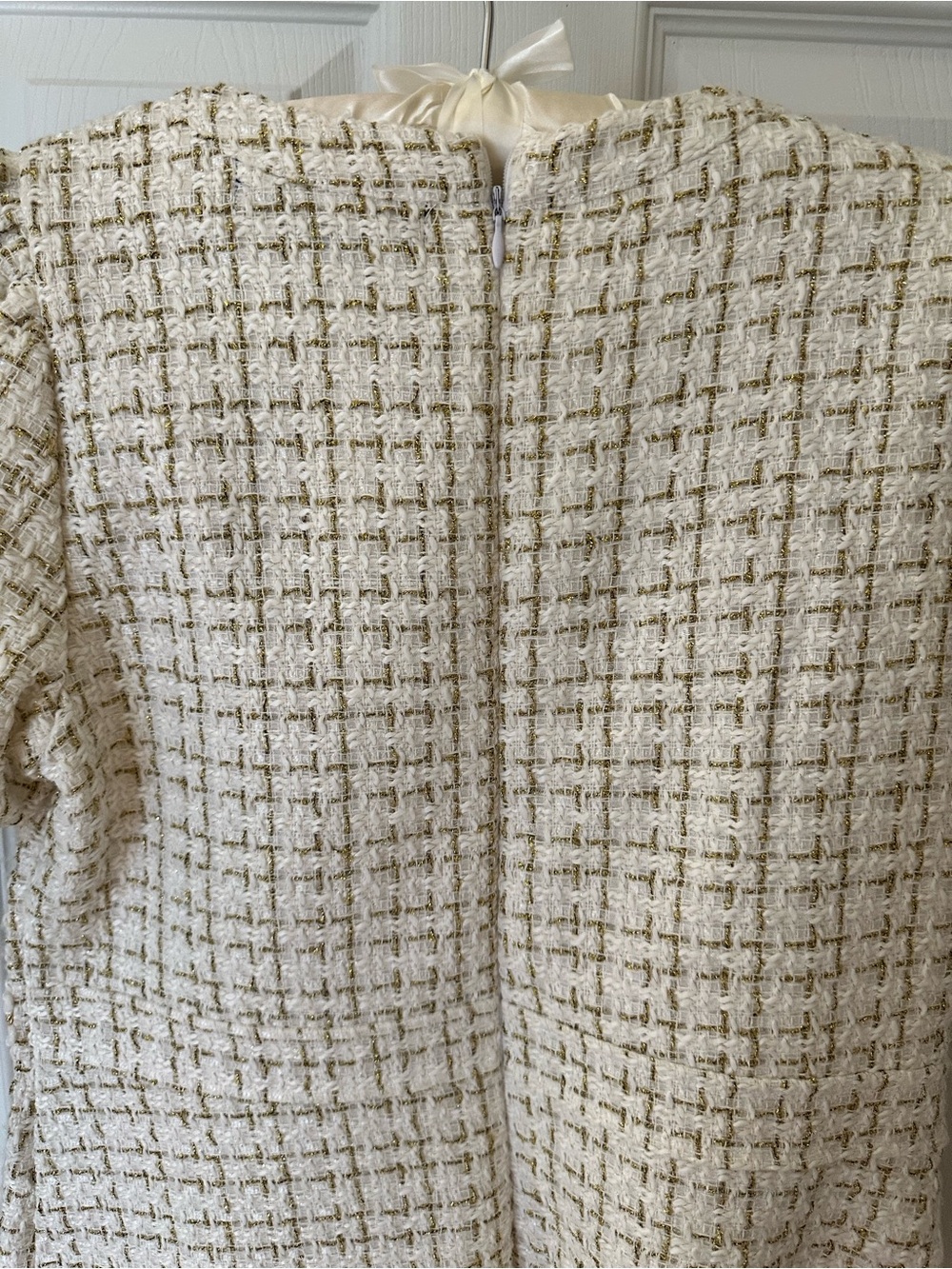 Simply Southern Cream Tweed Puff-Sleeve Dress with Pearl/Gold Buttons - Picture 7 of 9